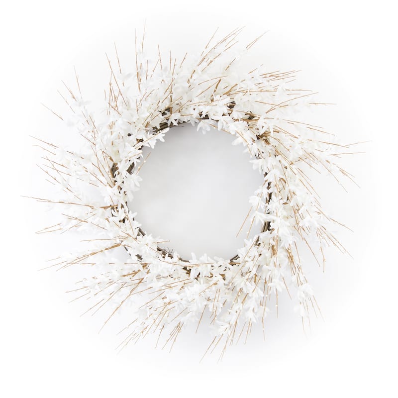 25"D White Polyester Blossom Wreath Suitable for Indoor or Outdoor Decorations - 25"D - White