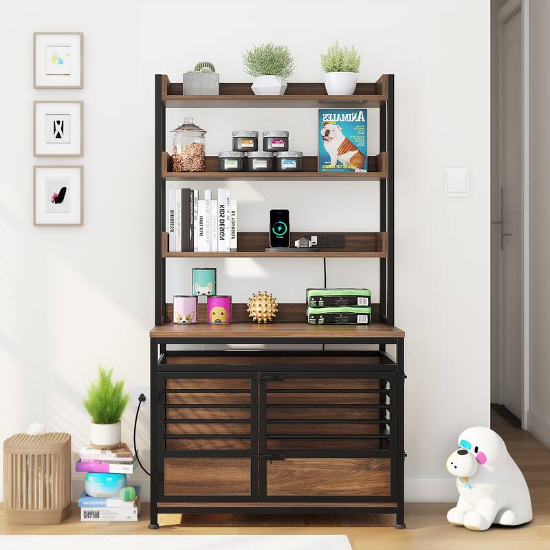 Dog Crate Furniture with Storage Shelves And Charging Station - 39.4"L x 23.6"W x 66.9"H - No Drawer