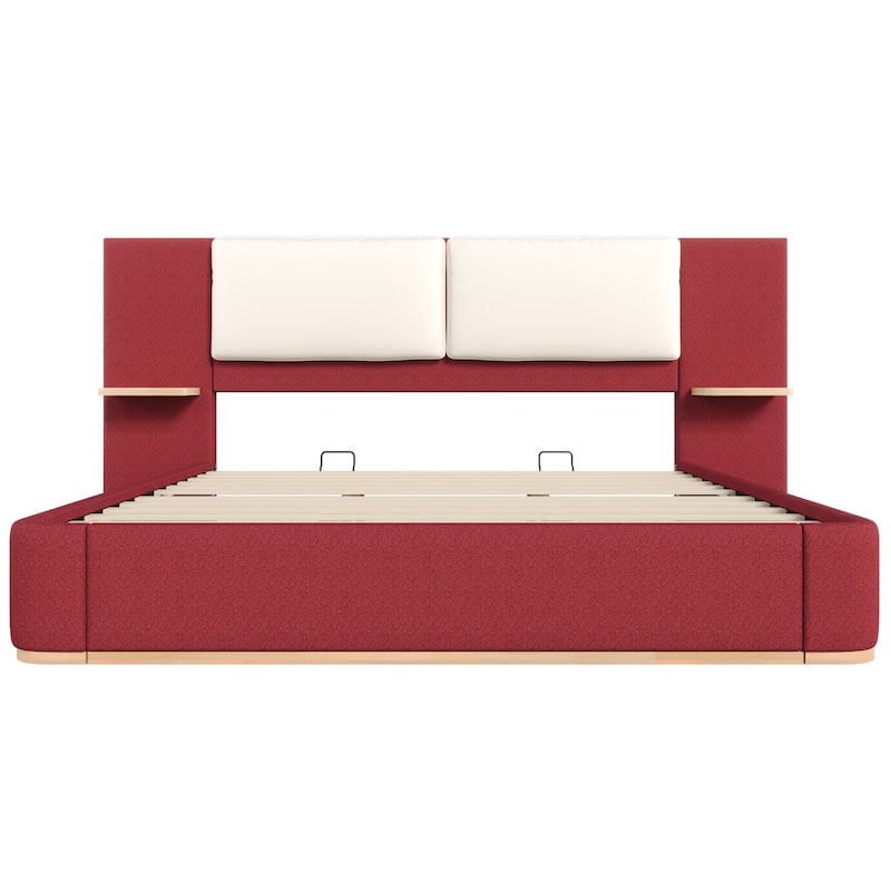 Roomfitters King Size Upholstered Platform Bed Frame, Modern Panel Headboard with Rounded Corners, Solid Wood Slats