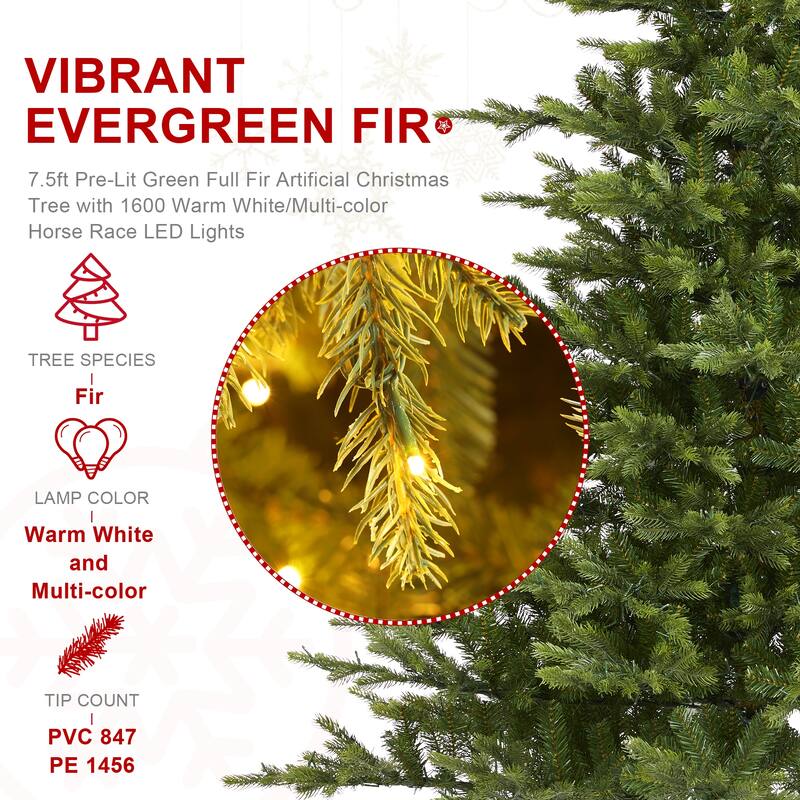 Glitzhome 7.5ft/9ft Pre-Lit Full Fir Artificial Christmas Tree w/Foot Pedal & Remote Control Simple Setup