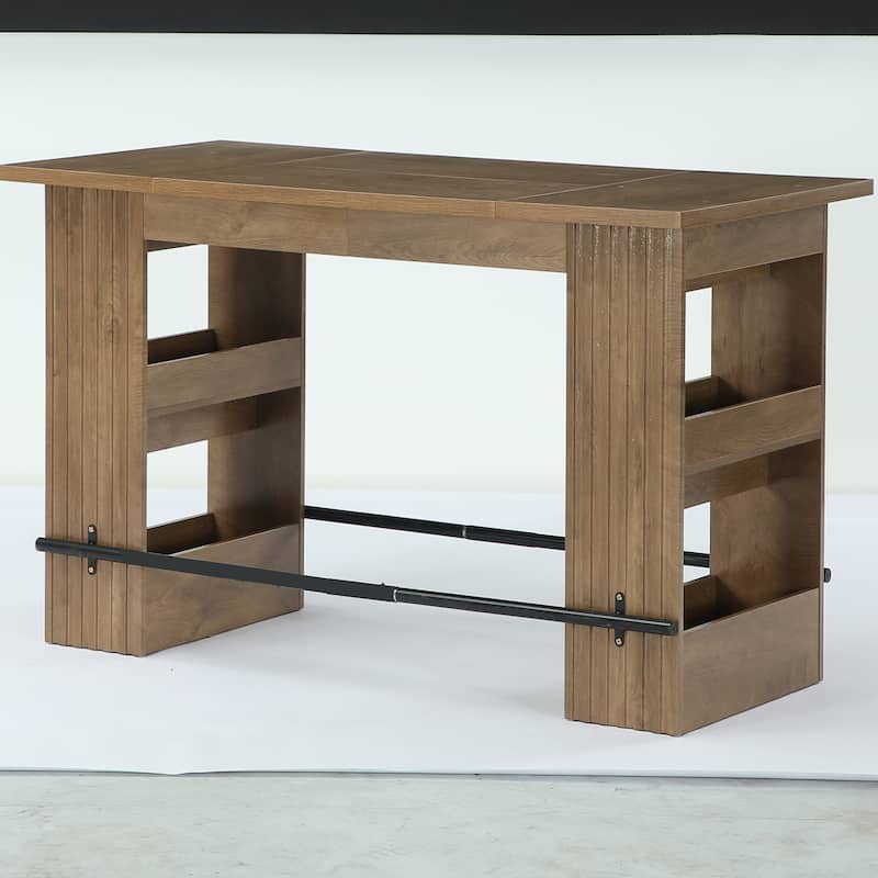 63 Inch Bar Table with Footrest, Bar Height Pub Table, Industrial High Top Kitchen & Dining Counter Tables with Storage Shelves - Rustic Brown