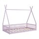 preview thumbnail 10 of 20, Twin Size Floor Bed, Platform Bed Frame with Fence and Roof, Solid Wood Playhouse Bedframe w/Open Door, No Box Spring Needed