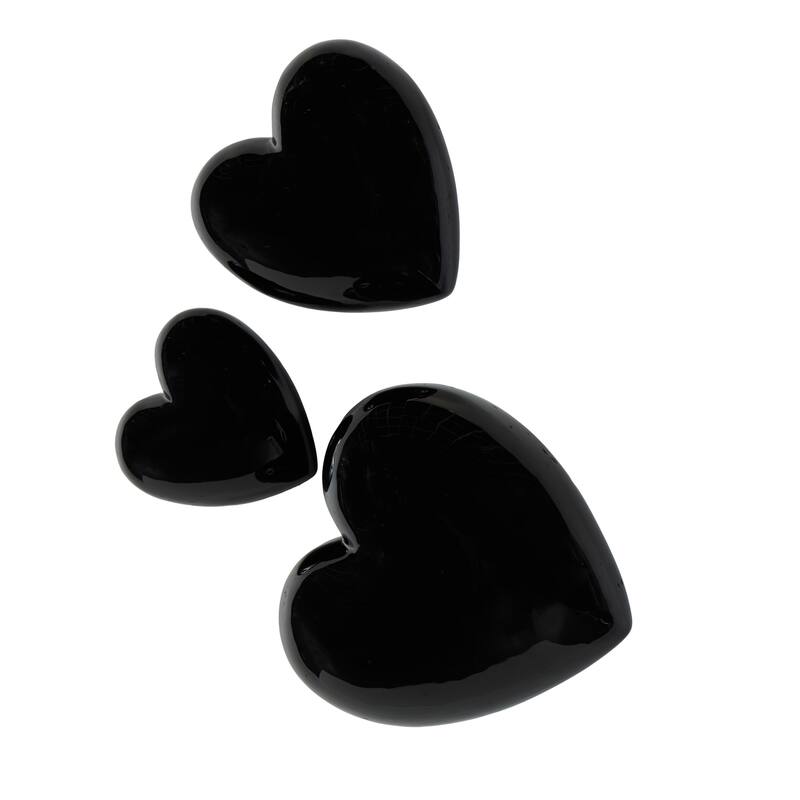 Ceramic Heart Slanted Home Wall Decor with Varying Sizes - Set of 3 Black, Gold, Silver, White - Roche River Decor