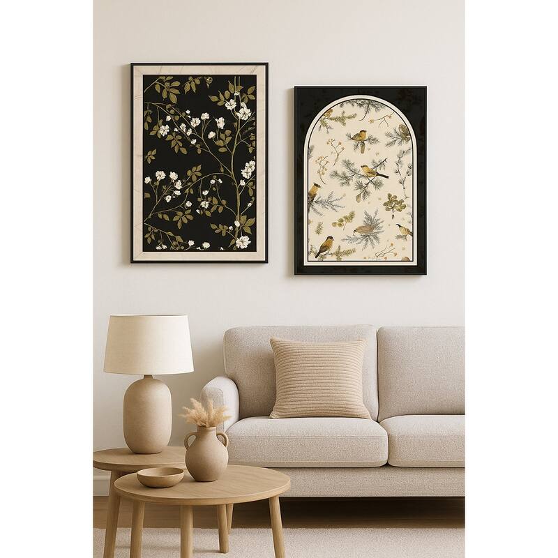 Botanical Harmony Antique Botanical & Bird Art Print