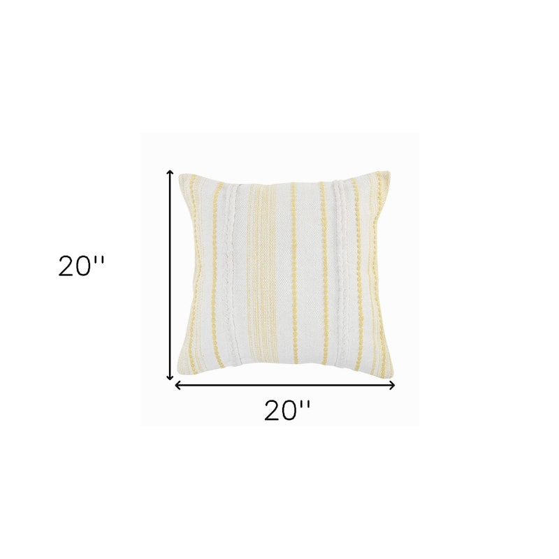 HomeRoots 20" X 20" Yellow and White Striped Cotton Zippered Pillow