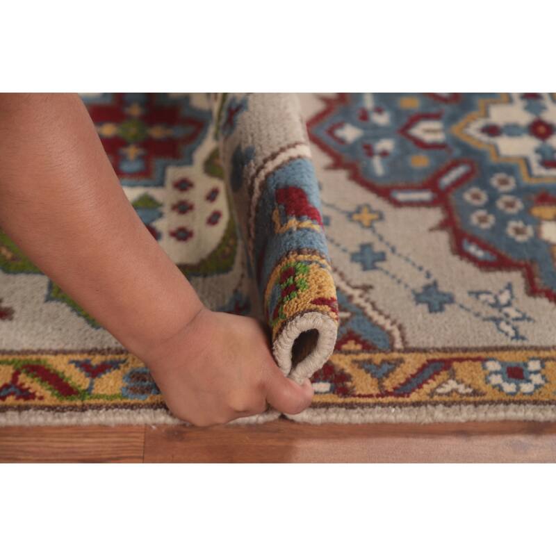 Gray Geometric Kazak Oriental Accent Rug Handmade Wool Carpet - 2'7"x 5'11"