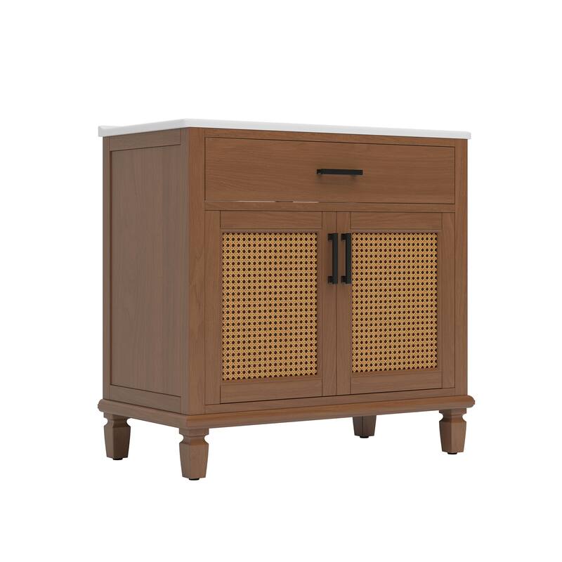 36" Rattan Bathroom Vanity with Ceramic Sink