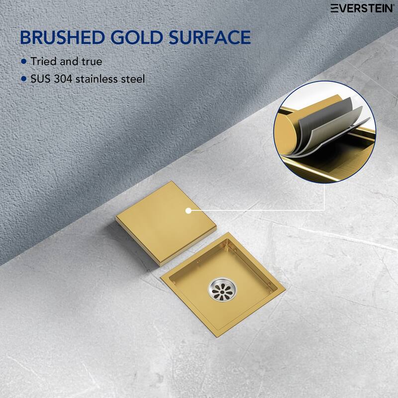 6"x6" Stainless Steel Square Shower Drain With Drain Cover