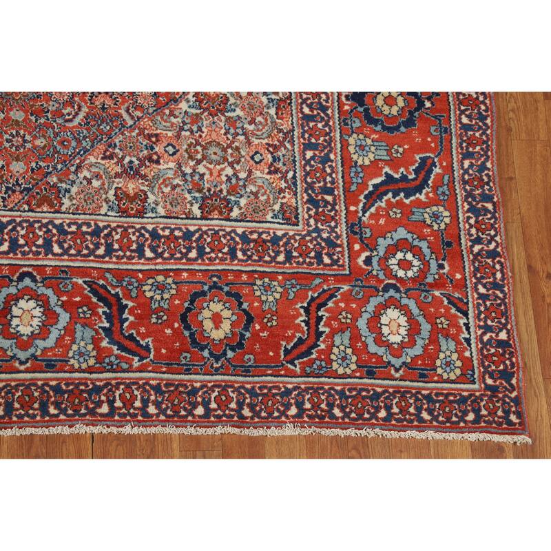 Hand Knotted Oriental 100% Wool Carpet Traditional Floral Oranges & Rust Senneh Area Rug - 11' 11'' X 9' 0''
