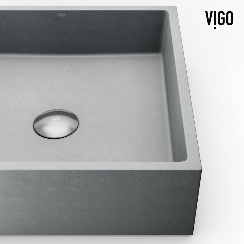 VIGO Alhambra 15"L x 15"W Concrete Vessel Sink and Sterling 11"H Faucet Set