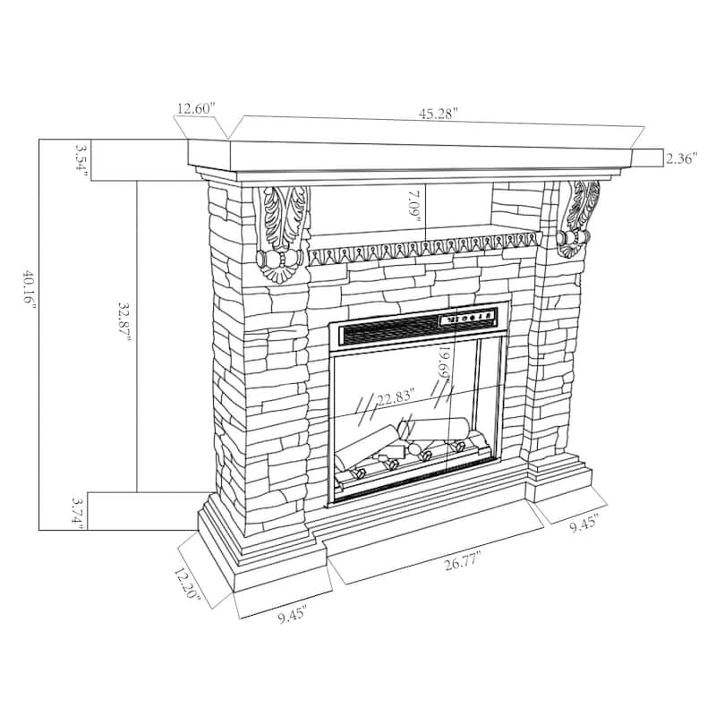 45" Electric Fireplace MGO Mantel with Faux Brick, 23" Firebox Insert and Remote Control Included