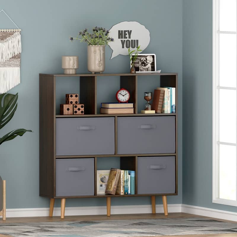 42.12" H x 39.37" W Cube Bookcase With Bins White/Brown