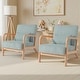 preview thumbnail 109 of 141, 25" W Mid Century Upholstered Wood Accent Chair with Pillow set of 2 Natural Wood - Light Blue