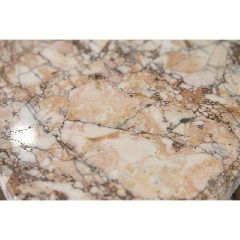 Roomfitters Luxury Natural Marble Hexagon Side Table, Solid Stone Geometric Pedestal End Table, Polished Finish