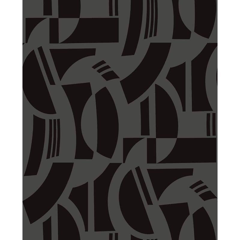A-Street Prints Carter Black Geometric Flock Wallpaper