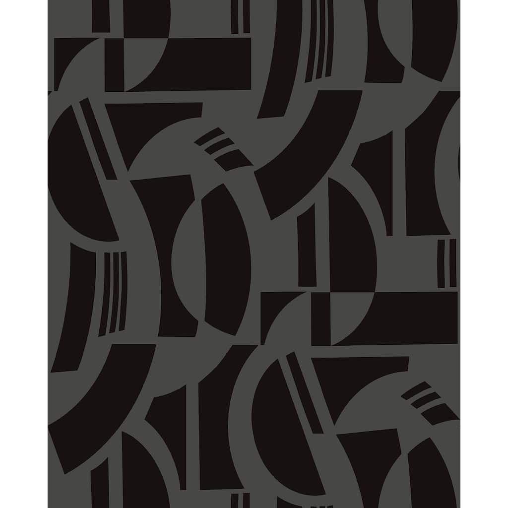 A-Street Prints Carter Black Geometric Flock Wallpaper