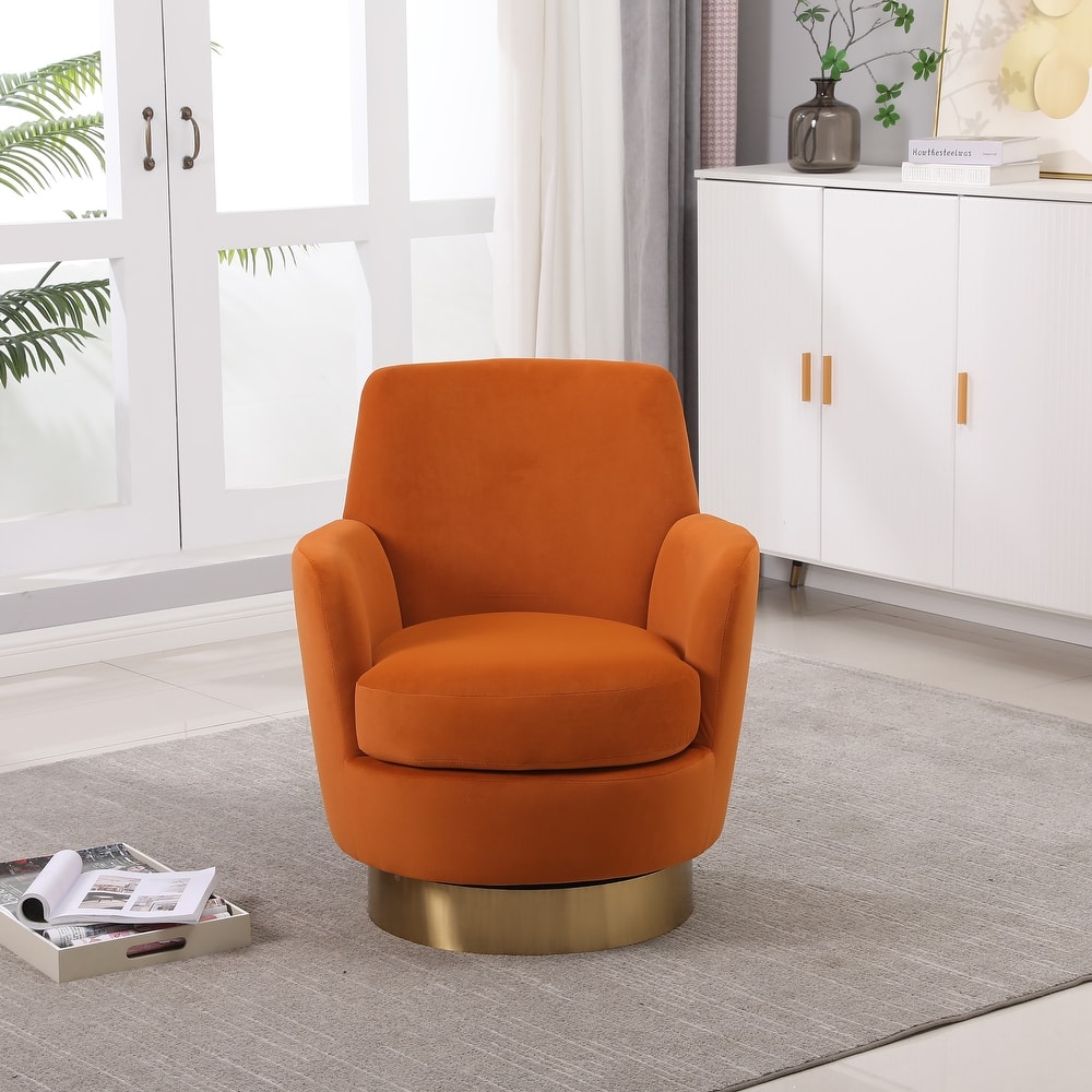 Velvet Swivel Barrel Chair, Round Tall Backrest Accent Chair, Upholstered Reading Chairs with Stainless Steel Base