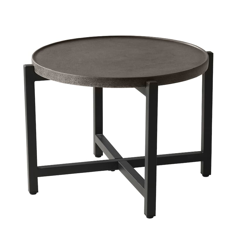 COSIEST Outdoor Patio Round Dark Grey Metal Coffee Table