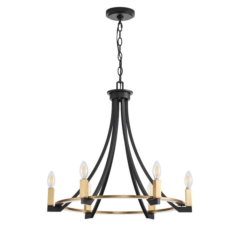 6-Lights Wagon Wheel Vintage Style Dimmable Chandelier - 24"D×4.7"W×83.0"H （Adjustable）