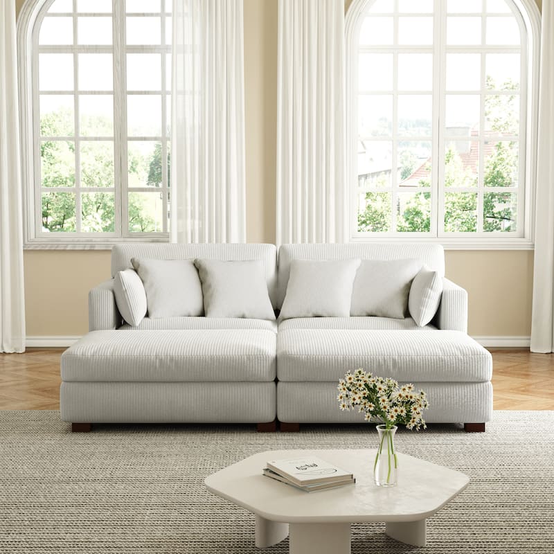 Corduroy Modular Sectional Sofa Deep Seat Corner Sofas & Ottomans