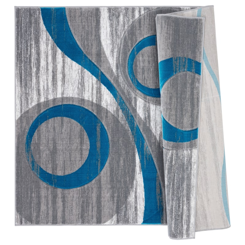 Orelsi Collection Grey/Turquoise Polypropylene Area Rug