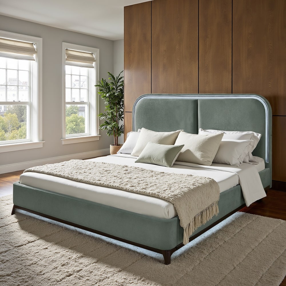 Tremont Curved LED Upholstered Platform Bed with Under-Bed Lighting by iNSPIRE Q Modern