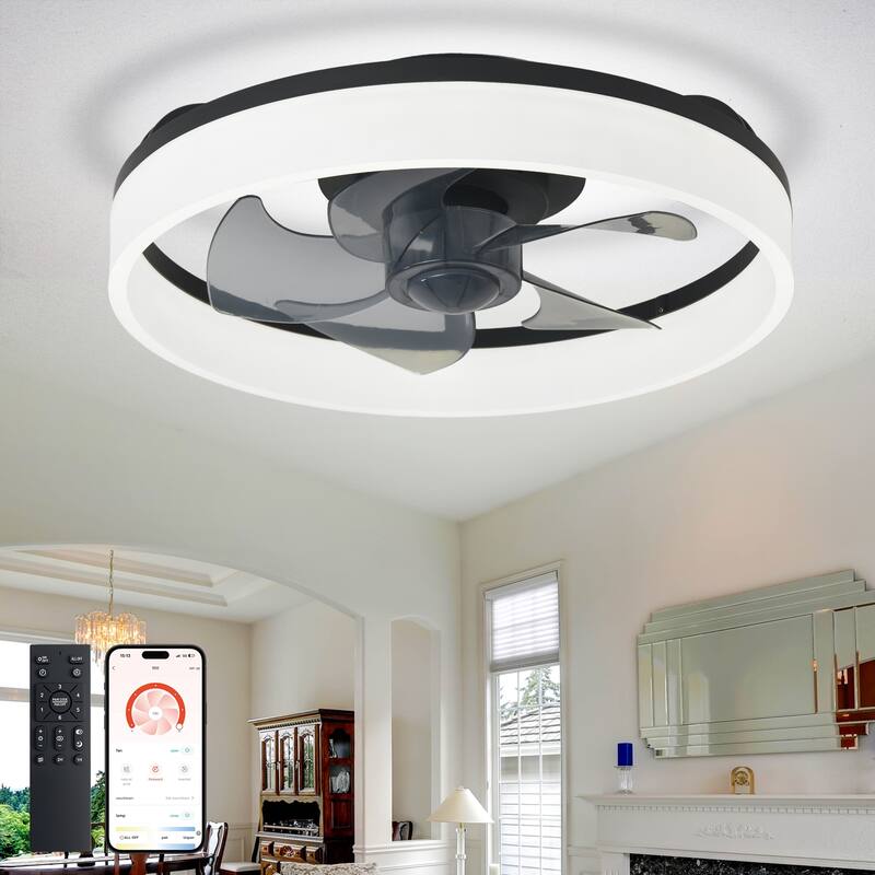 Ceiling Fan with Light: Low Profile, App Remote Control, 6-Speed, 3 CCT, Quiet DC Motor, Dimmable LED, 20" /16"