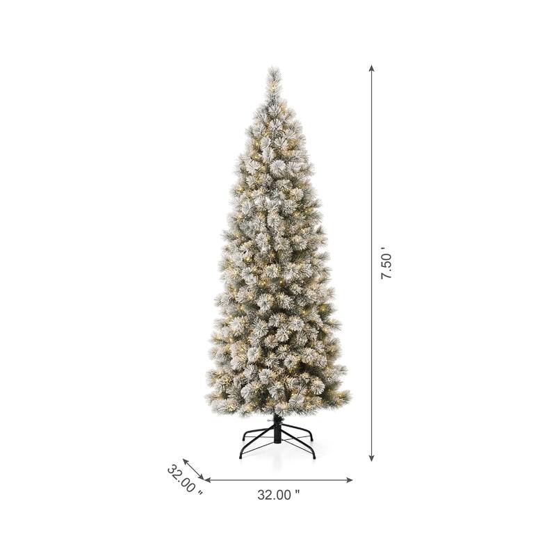 Glitzhome 6FT/7.5FT/9FT Warm White or Multi-Colored Pre-Lit Flocked Pine Artificial Christmas Tree