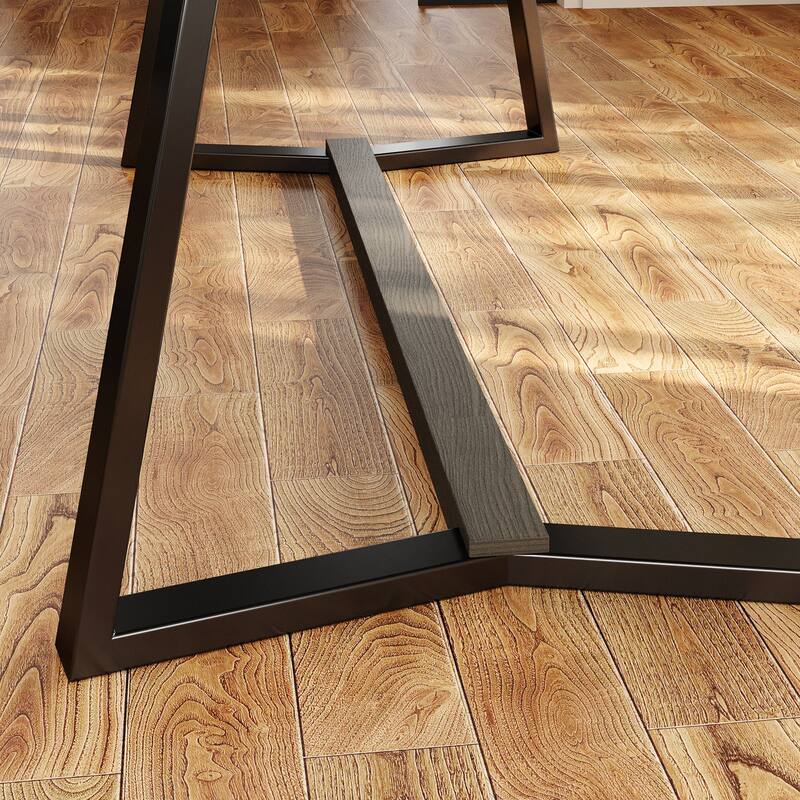 Rustic Elm Wood Dining Table Set with Black Bench – Modern Farmhouse Kitchen Table