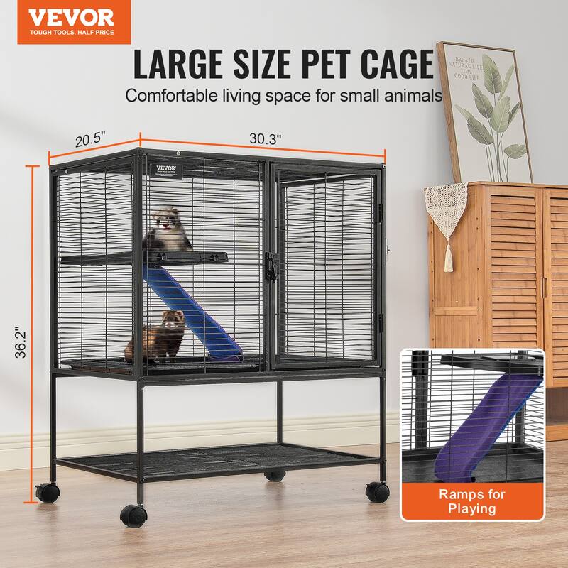 Rolling Metal Ferret Cage Small Animal Cage for Pet Rats, Hamster, Guinea Pig, Chinchilla, Squirrel, Hedgehogs, Bunny
