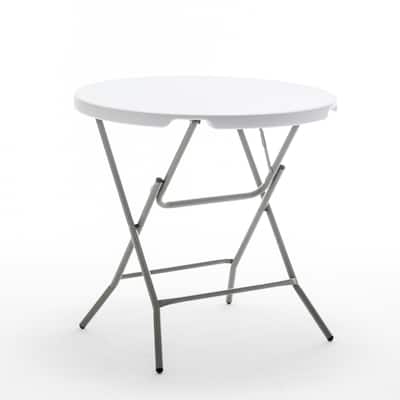 BTEXPERT White 2.63 Foot Round Plastic Folding Table 30" Height Portable Indoor Outdoor Accessory for Patio Dining Party Event
