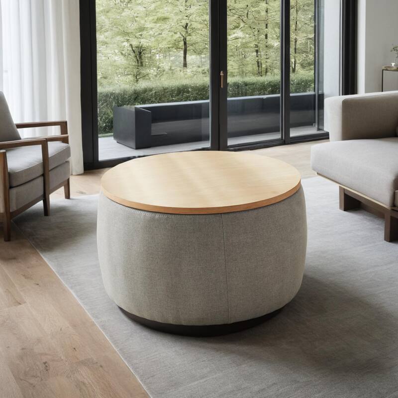 Round storage Ottoman, 3-in-1 features Ottoman coffee table, handmade end table