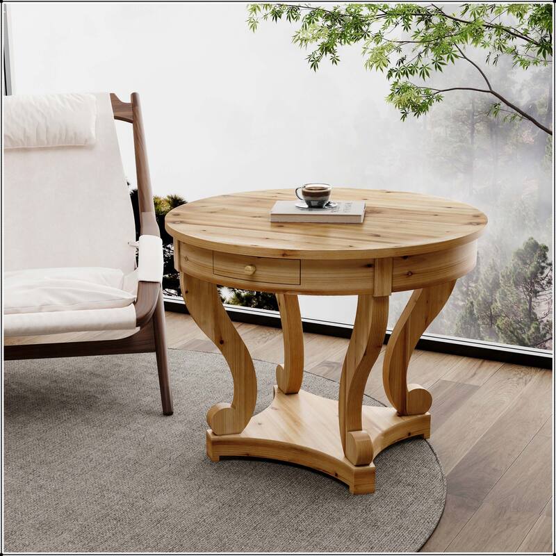Curved Legs Farmhouse Style Small Size Round Dining Table