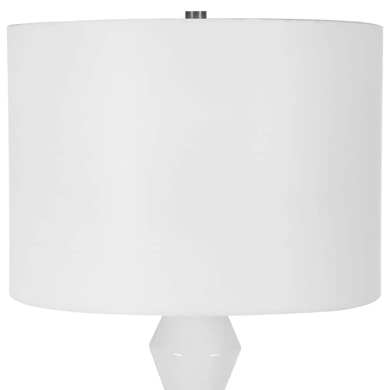 Glossy Ceramic Table Lamp with Drum Shade - 29" - White and Brass Tone
