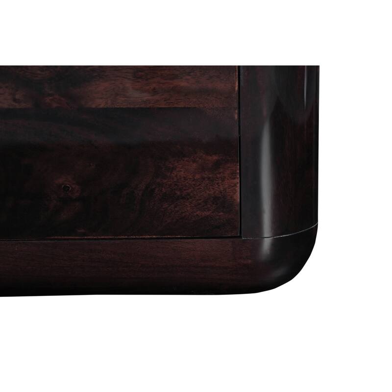 NADAAL STUDIOS Elaria Nightstand, Boxy High Gloss Acacia Body with Rounded Corners Push-to-Open Drawers, Dark Brown