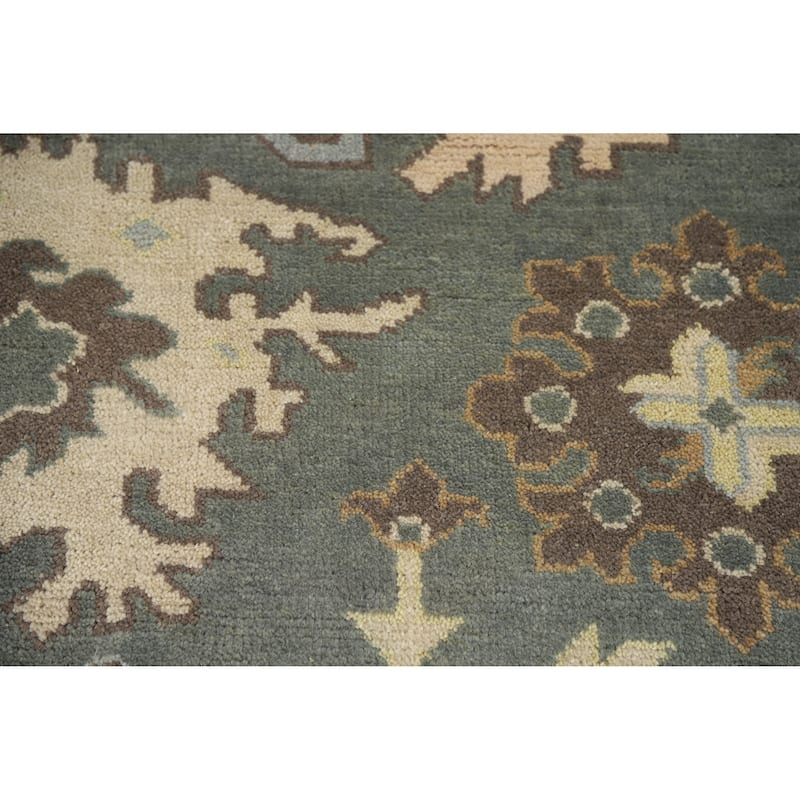 Blue Floral Oushak Indian Area Rug Hand-Knotted Wool Carpet - 9'0" x 11'11"