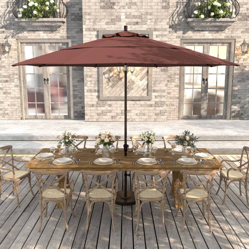 California Umbrella 11' Rd Sunset Series Patio Umbrella Bronze Aluminum Frame Crank Lift Auto Tilt Sunbrella - Henna