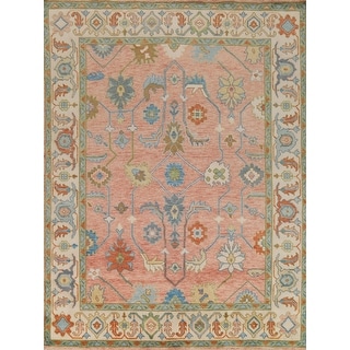 Light Pink Floral Oushak Indian Area Rug Handmade Wool Carpet - 8'0