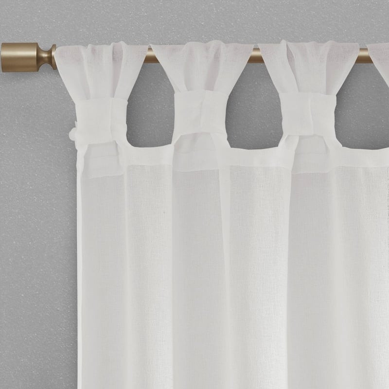 Floral Embellished Cuff Tab Top Solid Curtain Panel - White