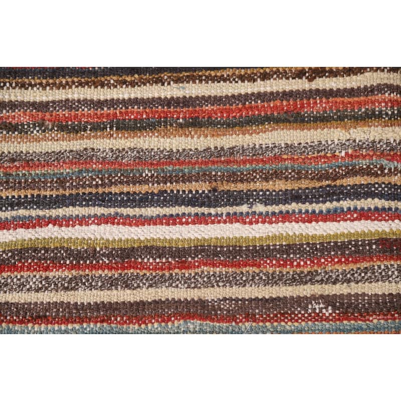 Striped Kilim Persian Vintage Rug Hand-Woven Wool Carpet - 3'9"x 6'1"