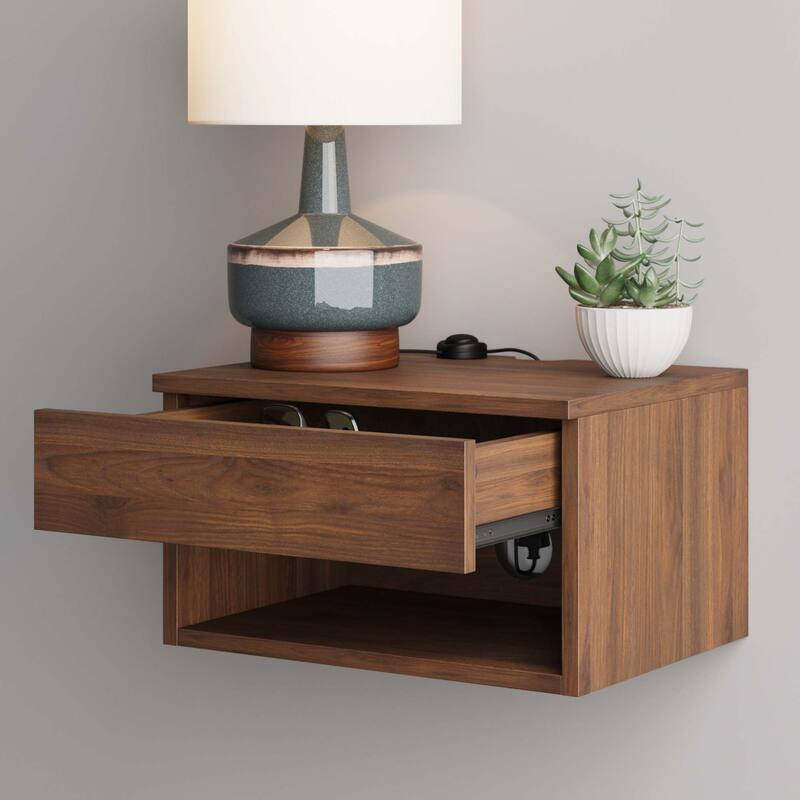 Nathan James Jackson Modern Floating Bedroom Nightstand with Storage Drawer and Open Shelf Cubby