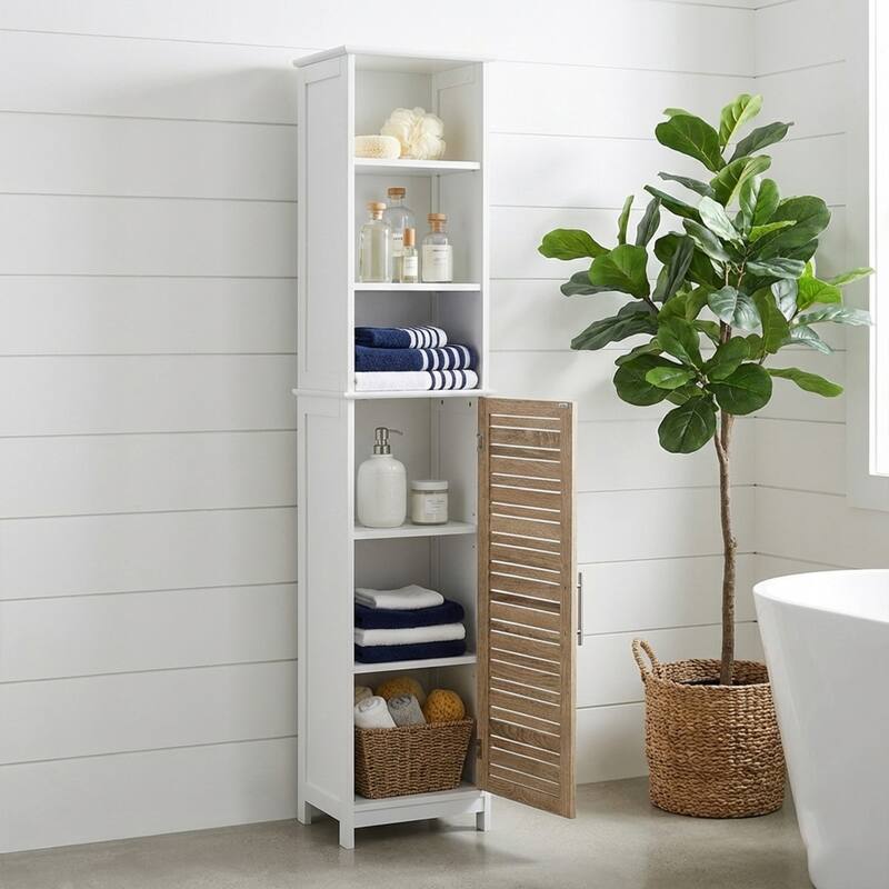 Stockholm Tall Bathroom Storage Cabinet Slim Linen Tower - 13 7/8"L x 10.4"W x 68"H