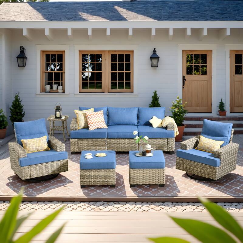 HOOOWOOO 8-piece Wicker Patio Furniture Swivel Chair Set