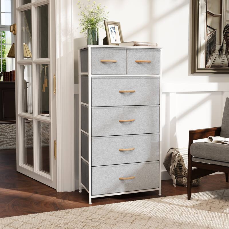 VredHom 6 Drawers Vertical Dresser Storage Tower - Light Grey - 6-drawer