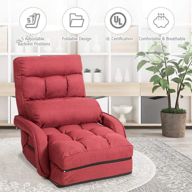Gymax Red Folding Lazy Sofa Floor Chair Sofa Lounger Bed with Armrests