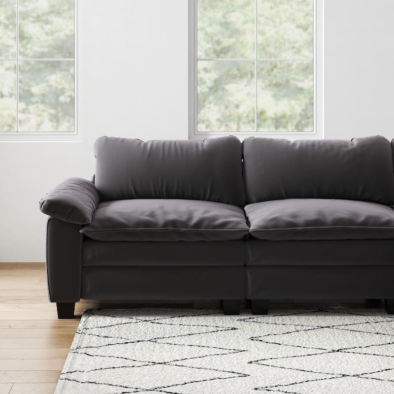 Luxury Velvet Upholstered Sectional Sofa Couch with Ottoman