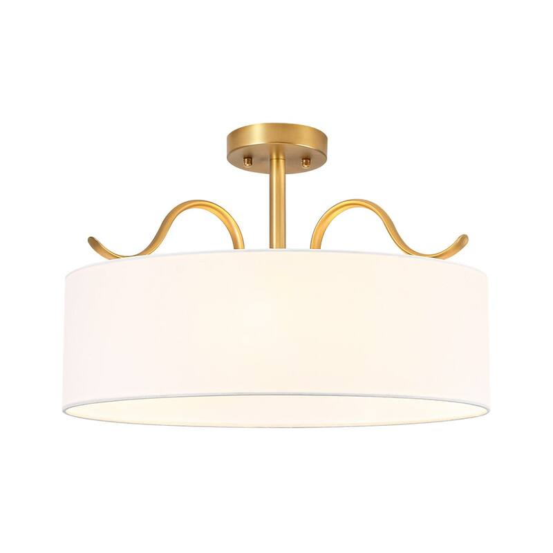 Versatile 3-Light Large Drum Fabric Lantern Semi Flush / Pendant Light