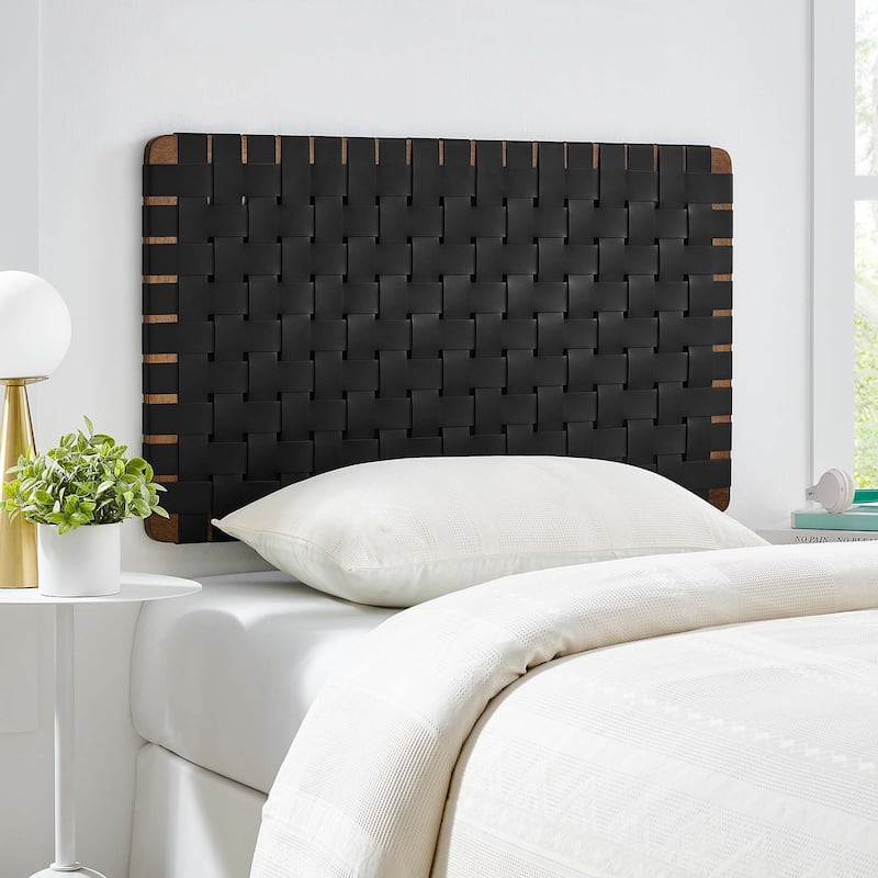 Sparta Wall-Mount Twin/Full/Queen/King Vegan Leather Weave Headboard - Walnut Black
