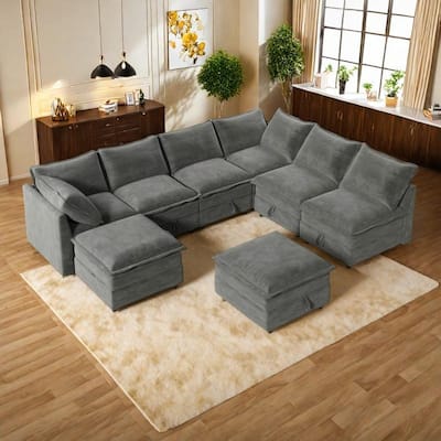 126" Polyester 8-Piece Modular Sofa Bed with Storage, Faux Double-Layer Cushions and Customizable Configuration