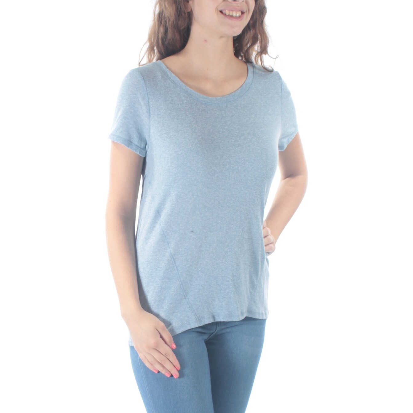 Shop Rachel Roy Womens Light Blue Short Sleeve Jewel Neck Top Size